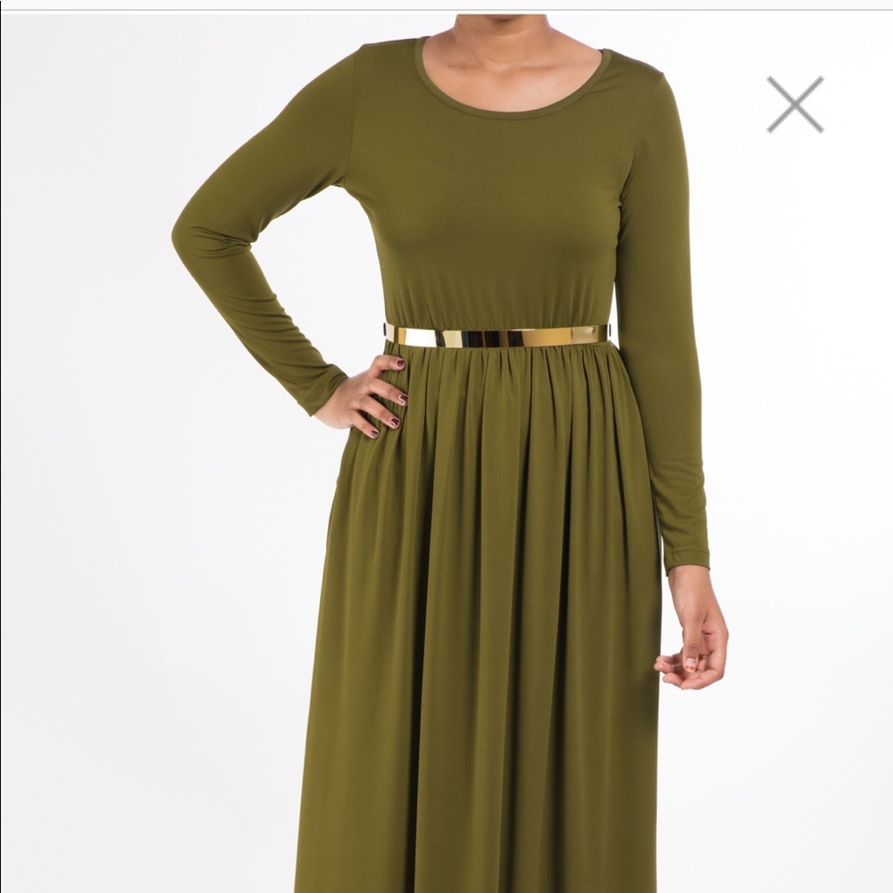 Olive milk silk maxi dress w/ pockets long sleeve